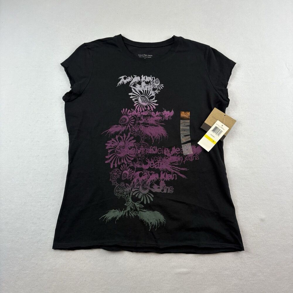 Calvin Klein T Shirt Womens M Black Abstract Graphic NWT Short Sleeve